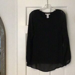 Top, Design history, long sleeve black sheer with lining and sheer bottom size M